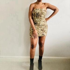 Topshop multicoloured ruched strapless tulle mini dress